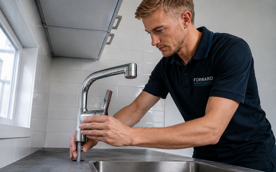 Monteur van Forward monteert een keukenkraan