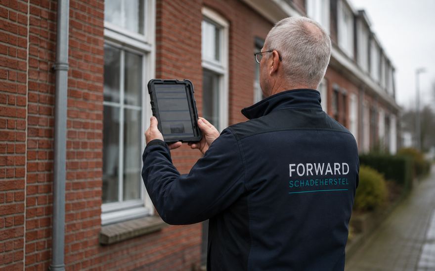 Schade-expert van Forward legt een opname vast op een tablet